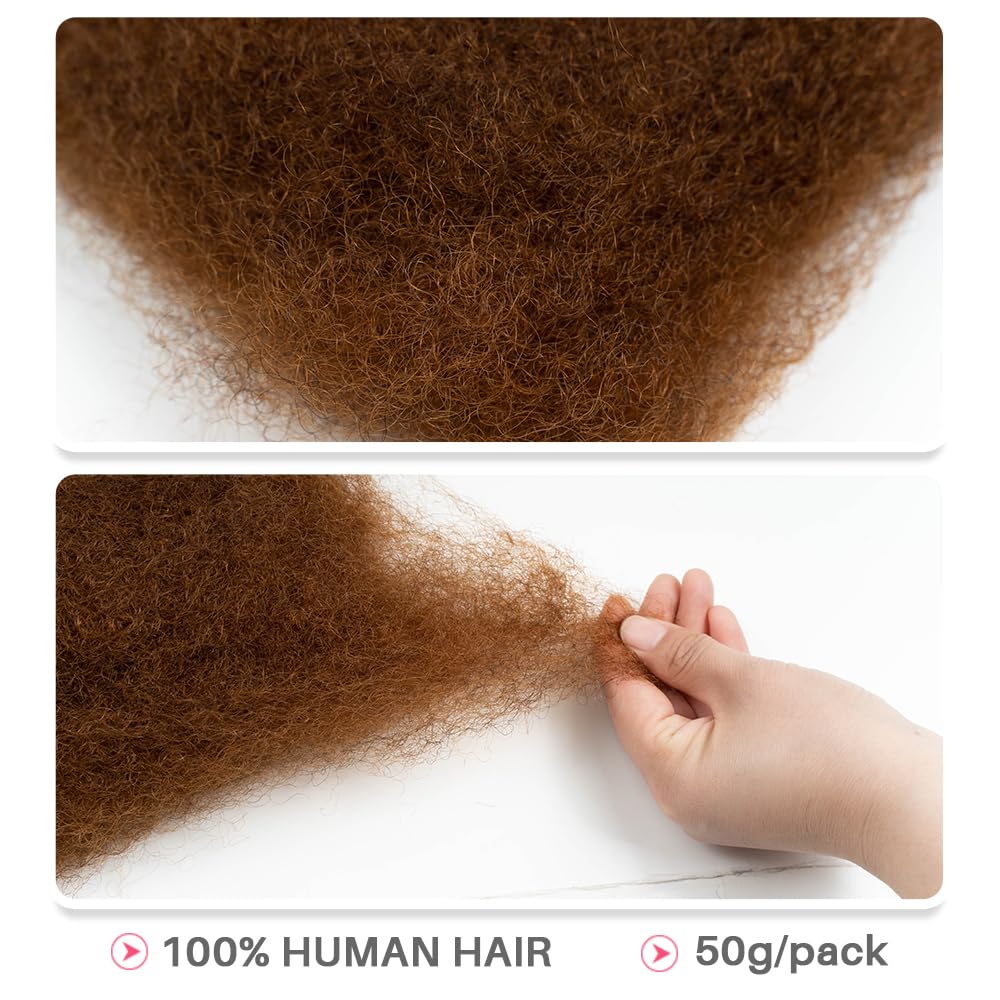 QVR Afro Kinkys Bulk Human Hair for Dreadlock Extensions Repair Locs 50 Gram/Pack,Auburn Brown Color 18 inches Mini Twist Braiding Afro Kinky Human Hair for Locs