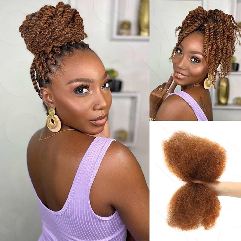 QVR Afro Kinkys Bulk Human Hair for Dreadlock Extensions Repair Locs 150 Gram, Dark Brown 14inches Mini Spring Twist Braiding Afro Kinky Human Hair for LocKs