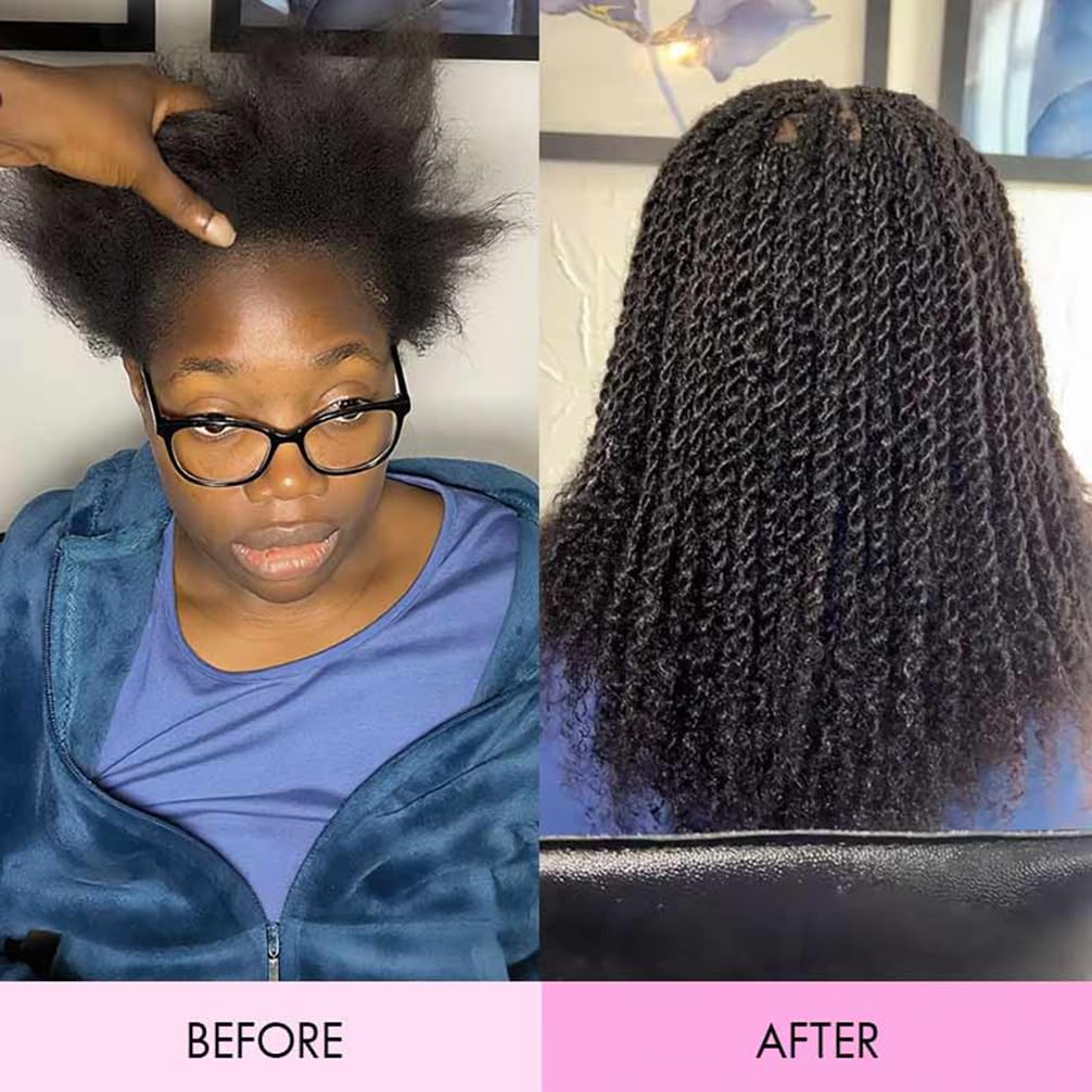 QVR Afro Kinkys Bulk Human Hair for Dreadlock Extensions Repair Locs 150 Gram, Dark Brown 14inches Mini Spring Twist Braiding Afro Kinky Human Hair for LocKs
