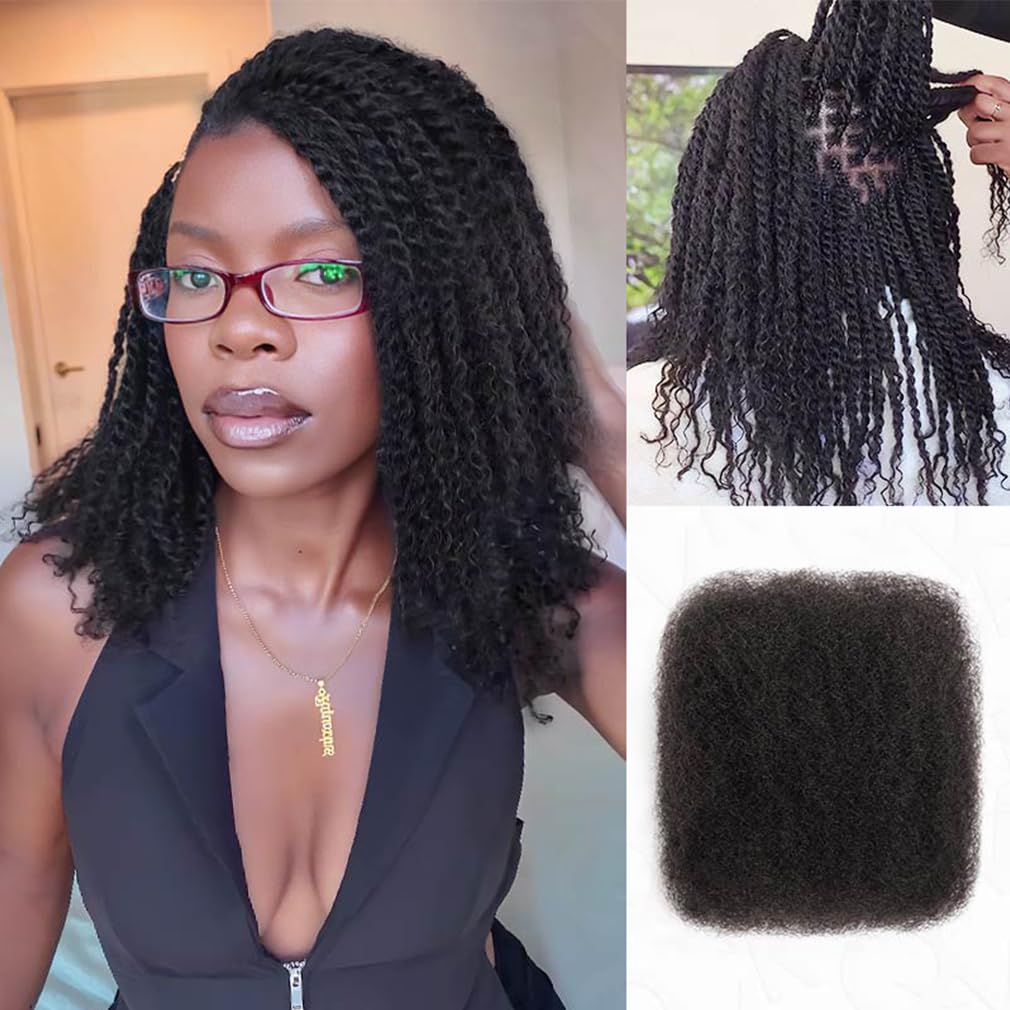 QVR Afro Kinkys Bulk Human Hair for Dreadlock Extensions Repair Locs 50 Gram/Pack,Auburn Brown Color 18 inches Mini Twist Braiding Afro Kinky Human Hair for Locs