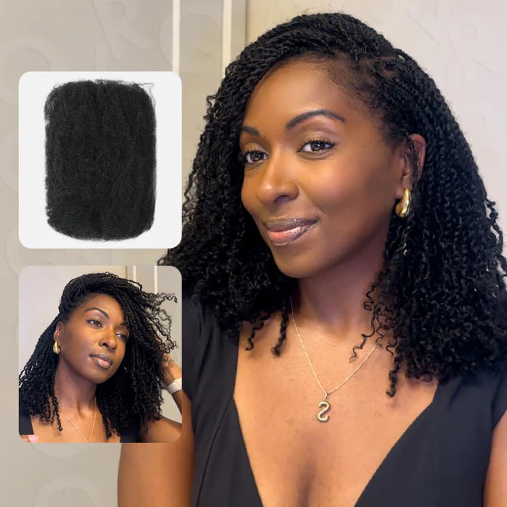 QVR Afro Kinkys Bulk Human Hair for Dreadlock Extensions Repair Locs 50 Gram/Pack,Auburn Brown Color 18 inches Mini Twist Braiding Afro Kinky Human Hair for Locs