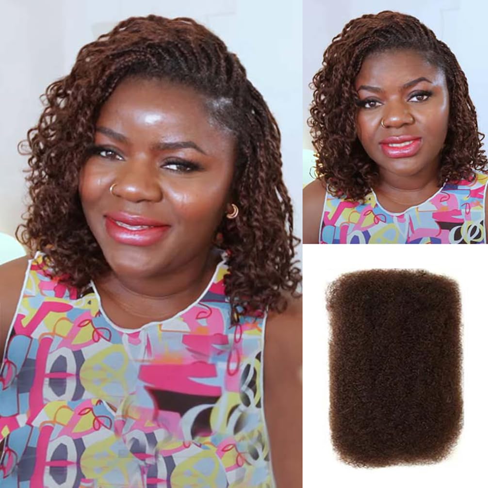 QVR Afro Kinkys Bulk Human Hair for Dreadlock Extensions Repair Locs 150 Gram, Dark Brown 14inches Mini Spring Twist Braiding Afro Kinky Human Hair for LocKs