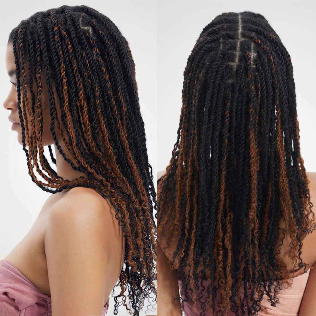 QVR Afro Kinkys Bulk Human Hair for Dreadlock Extensions Repair Locs 50 Gram/Pack,Auburn Brown Color 18 inches Mini Twist Braiding Afro Kinky Human Hair for Locs