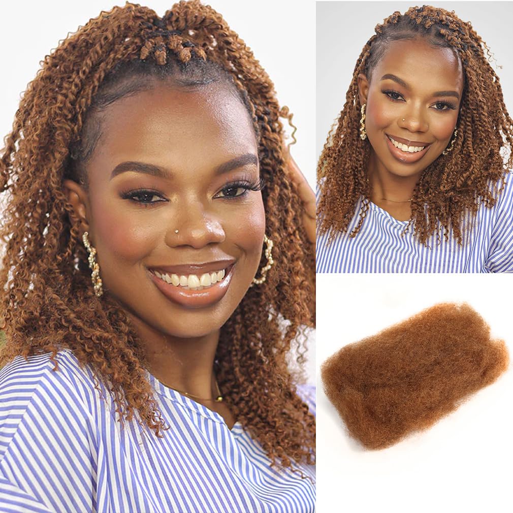 QVR Afro Kinkys Bulk Human Hair for Dreadlock Extensions Repair Locs 150 Gram, Dark Brown 14inches Mini Spring Twist Braiding Afro Kinky Human Hair for LocKs