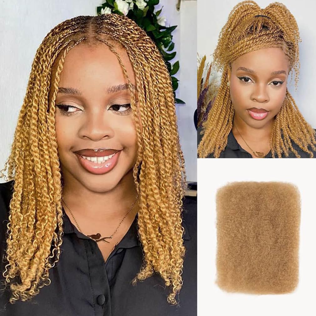 QVR Afro Kinkys Bulk Human Hair for Dreadlock Extensions Repair Locs 150 Gram, Dark Brown 14inches Mini Spring Twist Braiding Afro Kinky Human Hair for LocKs