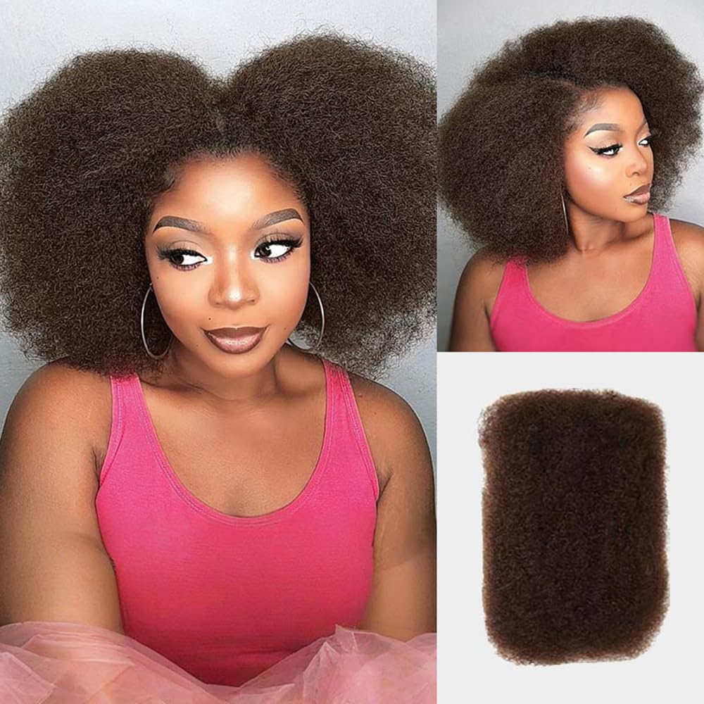 QVR Afro Kinkys Bulk Human Hair for Dreadlock Extensions Repair Locs 50 Gram/Pack,Auburn Brown Color 18 inches Mini Twist Braiding Afro Kinky Human Hair for Locs