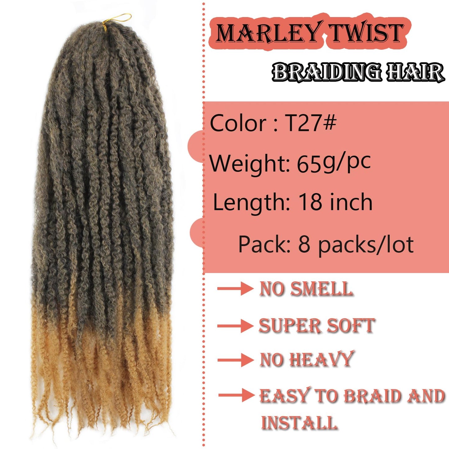 Vustbeauty Marley Twist Braiding Hair 24 Inch Marley Twist Hair Long Cuban Twist Hair 8 Packs Afro Kinky Curly Twist Crochet Hair Synthetic Marley Hair Extensions (24 Inch 8packs, 1B)