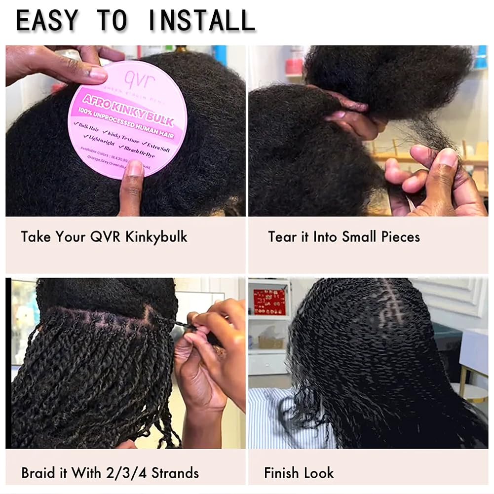 QVR Afro Kinkys Bulk Human Hair for Dreadlock Extensions Repair Locs 50 Gram/Pack,Auburn Brown Color 18 inches Mini Twist Braiding Afro Kinky Human Hair for Locs