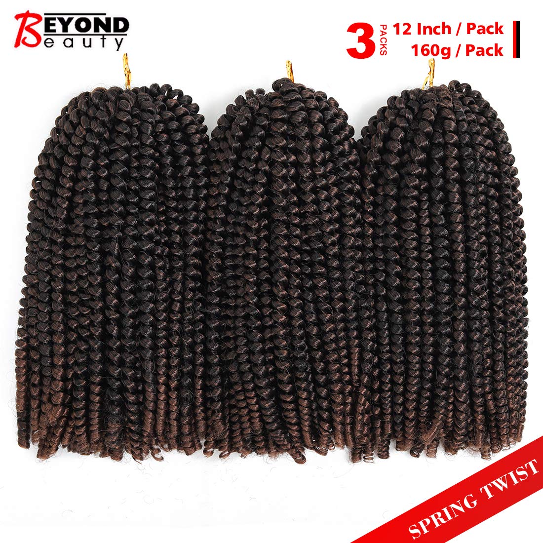 Beyond Beauty Spring Twist Crochet Hair 90strands 8 Inch Fluffy Spring Twists Braiding,Spring Twist Crochet Braids Bomb for Black Women (1B)
