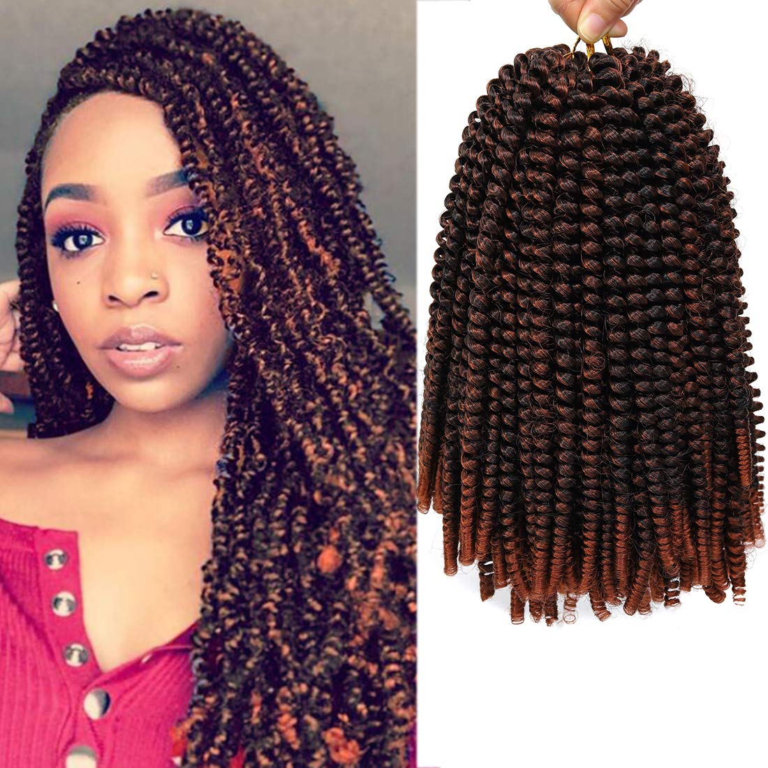 Beyond Beauty Spring Twist Crochet Hair 90strands 8 Inch Fluffy Spring Twists Braiding,Spring Twist Crochet Braids Bomb for Black Women (1B)
