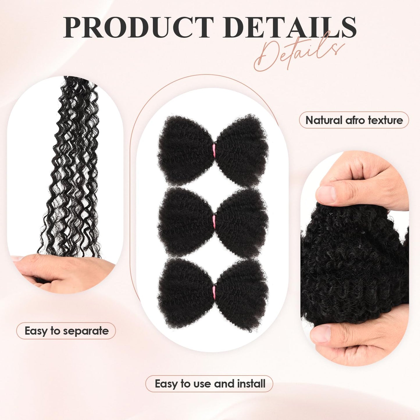 Afro Kinkys Bulk Human Hair 3 Pack 150g,Afro Kinky-Curly Human Hair Bulk Hair Bulk Human Braiding Hair for Dreadlock Extensions Repair Locs,Twist Afro Kinky Twist Extensions (14 Inch,50g/Pack)