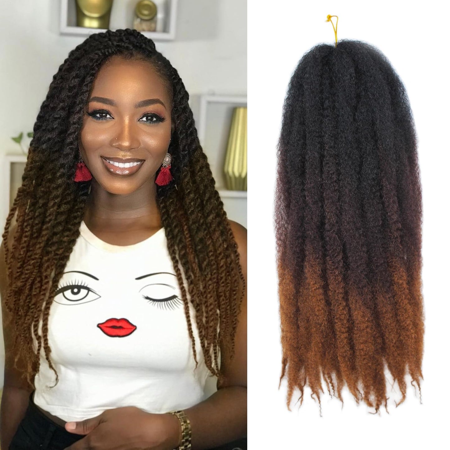 Vustbeauty Marley Twist Braiding Hair 24 Inch Marley Twist Hair Long Cuban Twist Hair 8 Packs Afro Kinky Curly Twist Crochet Hair Synthetic Marley Hair Extensions (24 Inch 8packs, 1B)