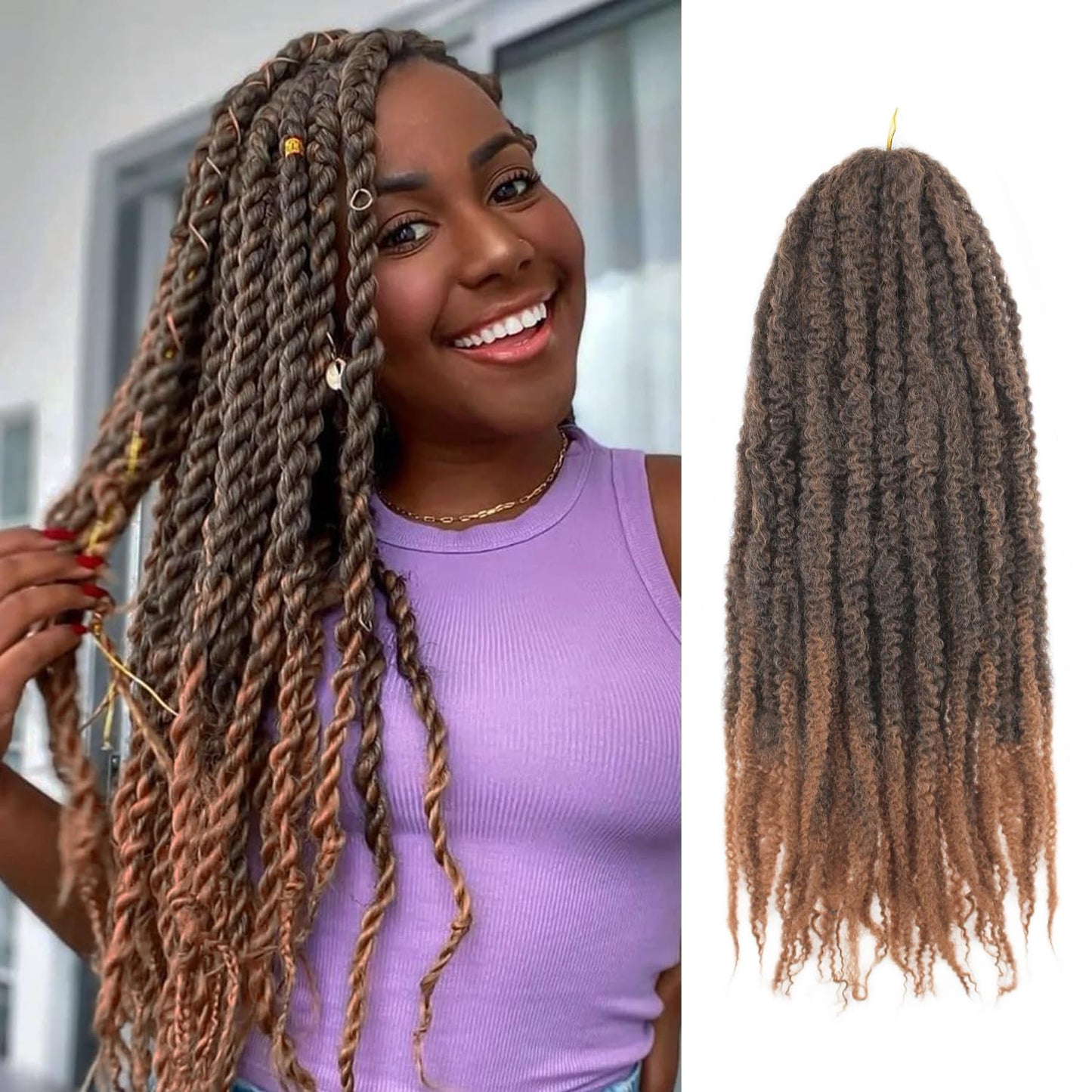 Vustbeauty Marley Twist Braiding Hair 24 Inch Marley Twist Hair Long Cuban Twist Hair 8 Packs Afro Kinky Curly Twist Crochet Hair Synthetic Marley Hair Extensions (24 Inch 8packs, 1B)