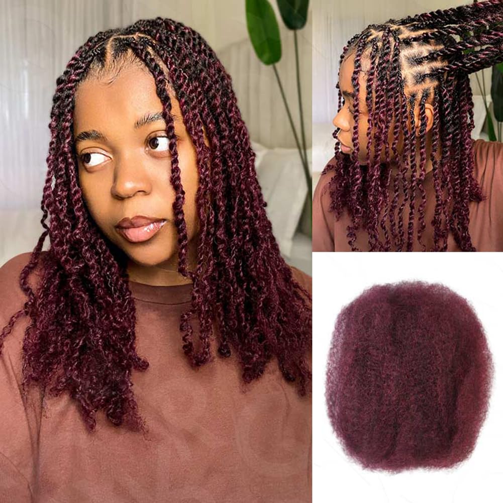 QVR Afro Kinkys Bulk Human Hair for Dreadlock Extensions Repair Locs 50 Gram/Pack,Auburn Brown Color 18 inches Mini Twist Braiding Afro Kinky Human Hair for Locs