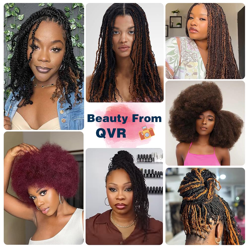 QVR Afro Kinkys Bulk Human Hair for Dreadlock Extensions Repair Locs 150 Gram, Dark Brown 14inches Mini Spring Twist Braiding Afro Kinky Human Hair for LocKs