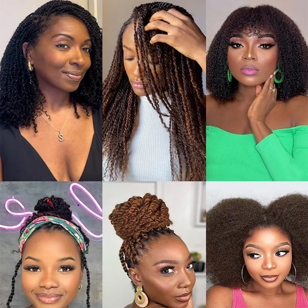 QVR Afro Kinkys Bulk Human Hair for Dreadlock Extensions Repair Locs 50 Gram/Pack,Auburn Brown Color 18 inches Mini Twist Braiding Afro Kinky Human Hair for Locs