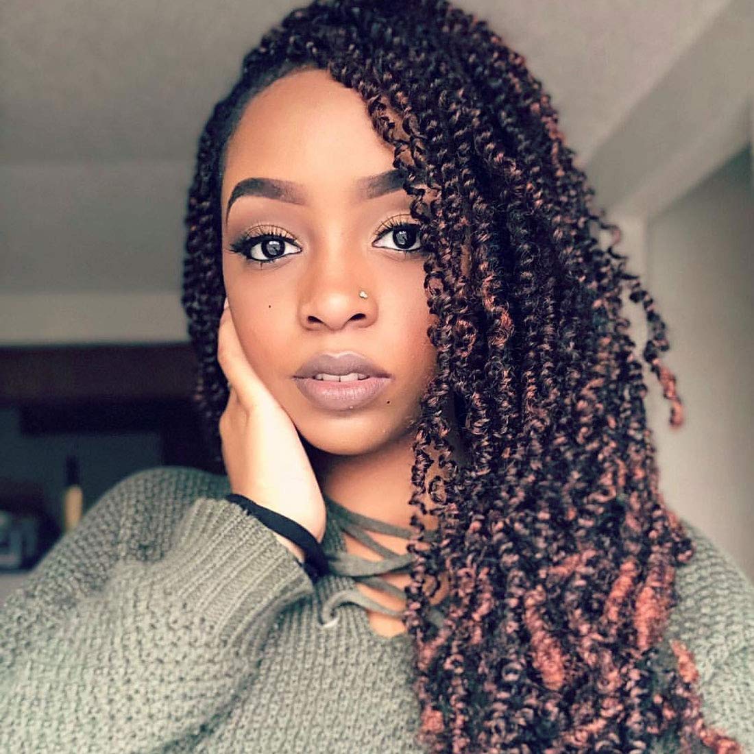 Beyond Beauty Spring Twist Crochet Hair 90strands 8 Inch Fluffy Spring Twists Braiding,Spring Twist Crochet Braids Bomb for Black Women (1B)