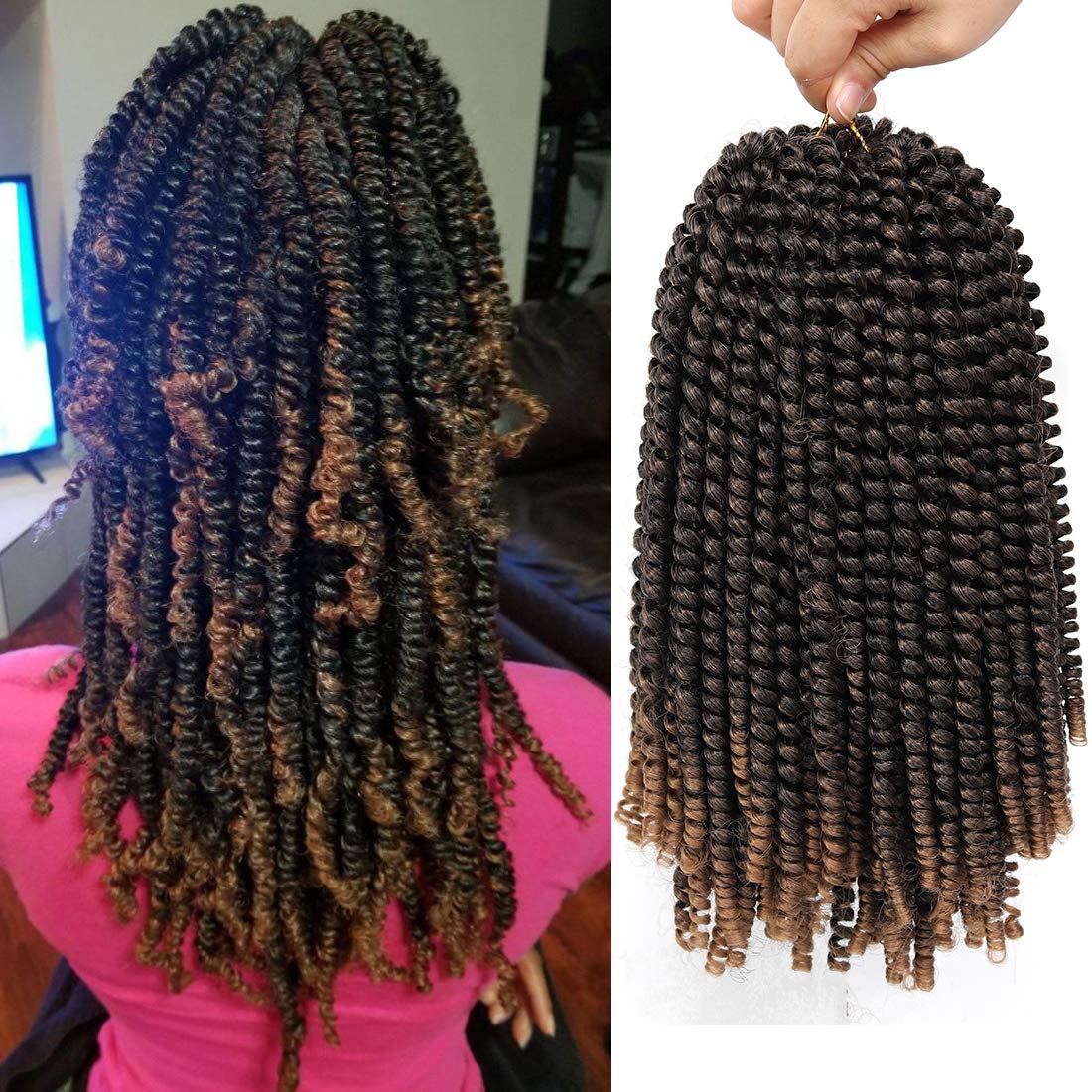 Beyond Beauty Spring Twist Crochet Hair 90strands 8 Inch Fluffy Spring Twists Braiding,Spring Twist Crochet Braids Bomb for Black Women (1B)