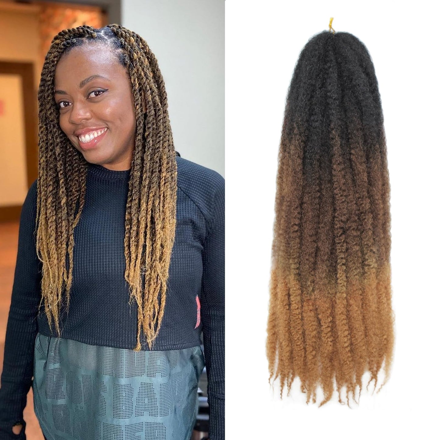 Vustbeauty Marley Twist Braiding Hair 24 Inch Marley Twist Hair Long Cuban Twist Hair 8 Packs Afro Kinky Curly Twist Crochet Hair Synthetic Marley Hair Extensions (24 Inch 8packs, 1B)