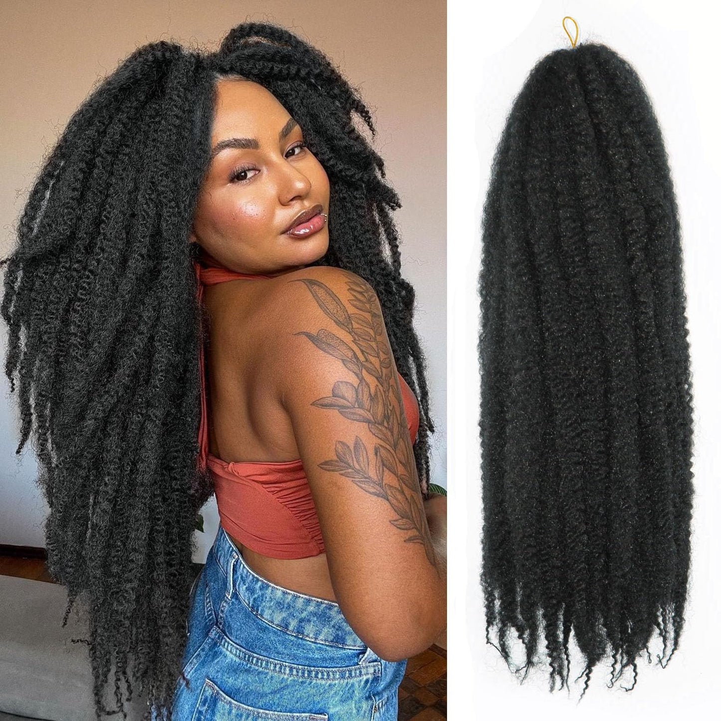 Vustbeauty Marley Twist Braiding Hair 24 Inch Marley Twist Hair Long Cuban Twist Hair 8 Packs Afro Kinky Curly Twist Crochet Hair Synthetic Marley Hair Extensions (24 Inch 8packs, 1B)