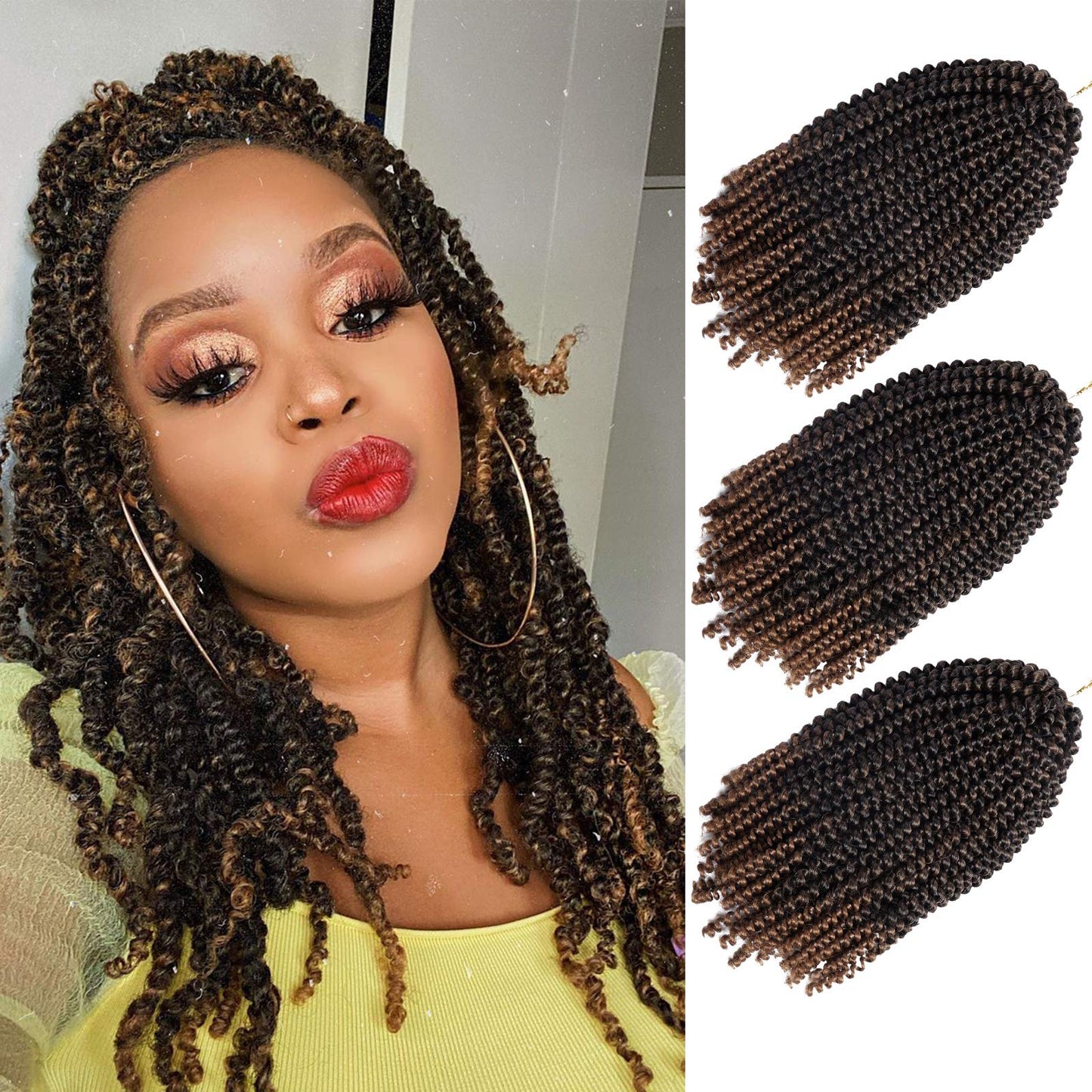 Beyond Beauty Spring Twist Crochet Hair 90strands 8 Inch Fluffy Spring Twists Braiding,Spring Twist Crochet Braids Bomb for Black Women (1B)