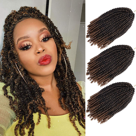 Beyond Beauty Spring Twist Crochet Hair 90strands 8 Inch Fluffy Spring Twists Braiding,Spring Twist Crochet Braids Bomb for Black Women (1B)