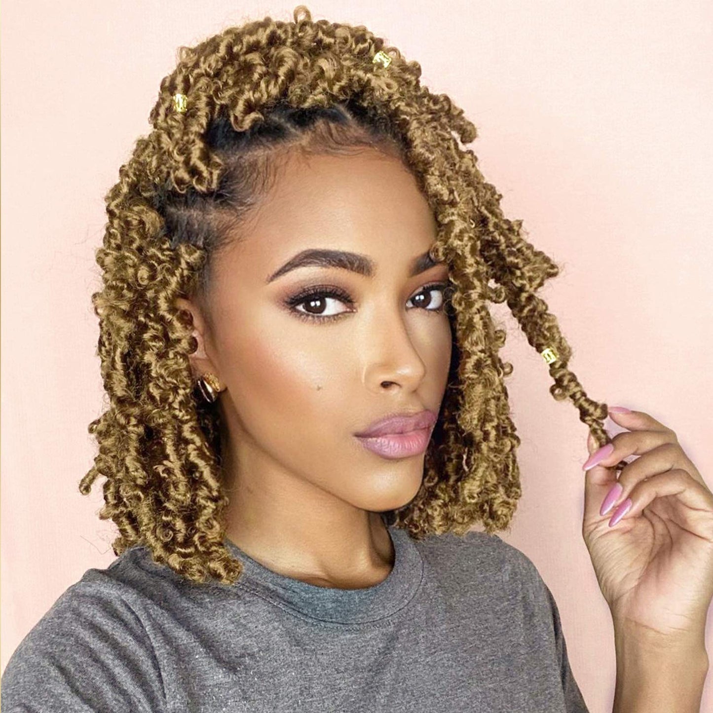 Beyond Beauty Spring Twist Crochet Hair 90strands 8 Inch Fluffy Spring Twists Braiding,Spring Twist Crochet Braids Bomb for Black Women (1B)