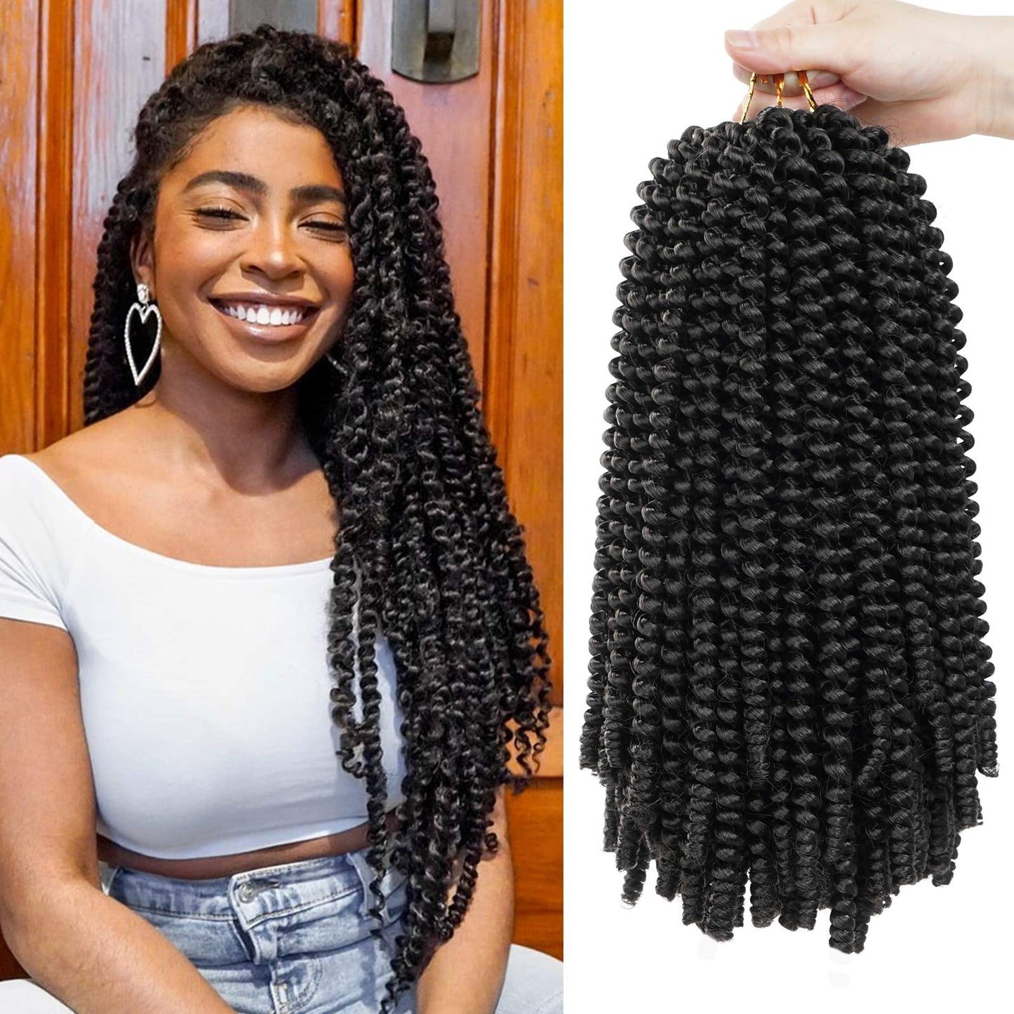 Beyond Beauty Spring Twist Crochet Hair 90strands 8 Inch Fluffy Spring Twists Braiding,Spring Twist Crochet Braids Bomb for Black Women (1B)